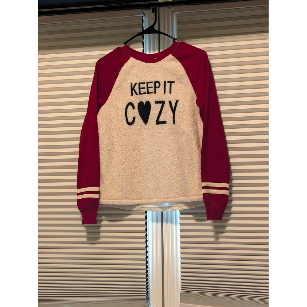 Wonder Nation Girls XL 14-16 Keep It Cozy Sherpa Raglan Sweatshirt Cranberry